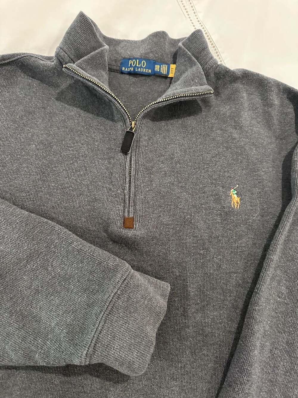 1XB Polo Ralph Lauren Men's Gray Estate Rib Quarter-Zip Pullover Sweater
